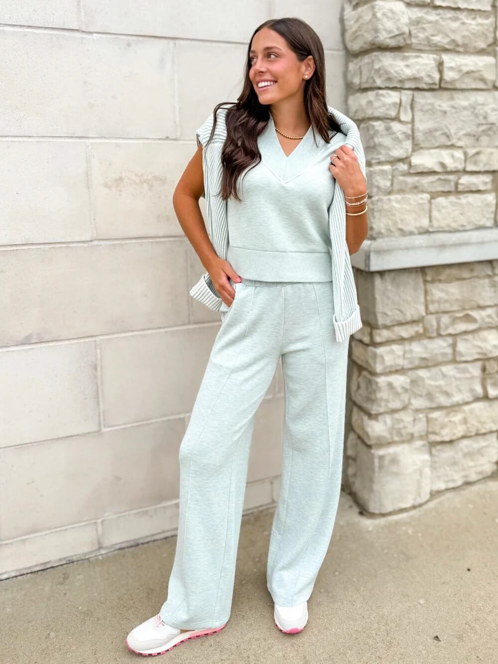 NWT Varley Double Soft The Wide Leg Pant 30" | Mint Green Marl | Size M